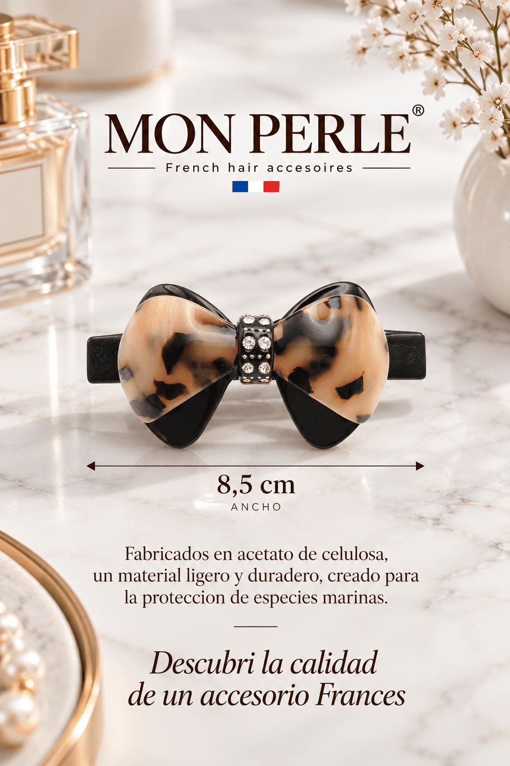 Hebilla Francesa Negra con moño estampado