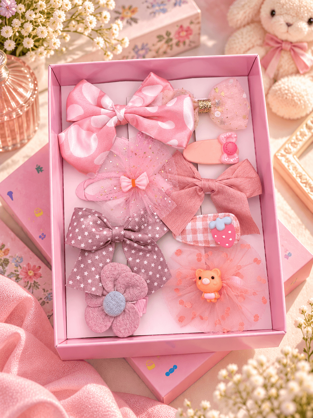 Set de 10 Hebillas para nenas – ROSA